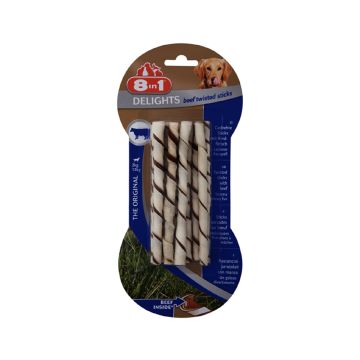 8in1 Delights Twisted Chewy Sticks with Beef Flavour, 10 Pcs