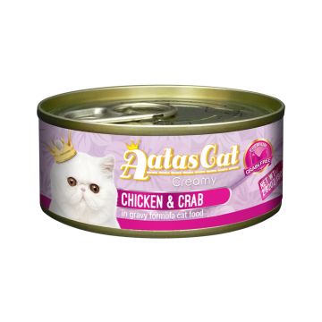 Aatas Cat Creamy Chicken & Crab in Gravy Formula Cat Wet Food - 80g - Pack of 24