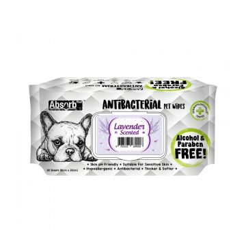 Absolute Pet Absorb Plus Antibacterial Lavender Pet Wipes - 80 sheets