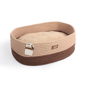 All For Paws Lambswool Oval Shaped Cat Bed - Tan - 41L x 30W x 13H cm