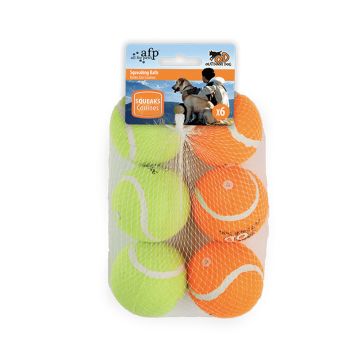 All for Paws Squeaking Tennis Ball  Dog Toy - Orange and Green - 6 pcs