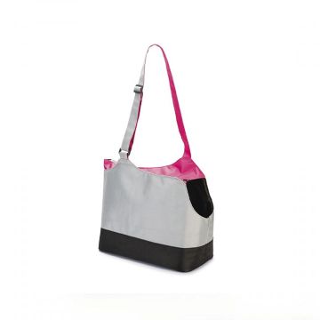 Beeztees Zizzy Shoulder Bag for Pets- Gray/Pink - 40L x 20W x 30H cm