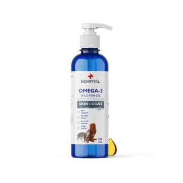 Benifital Skin and Coat Omega 3 Wild Fish Oil for Cats and Dogs - 200 ml