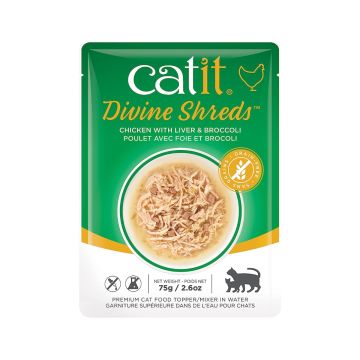 Catit Divine Shreds Chicken with Liver and Broccoli Wet Cat Food - 75 g - Pack of 6