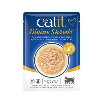 Catit Divine Shreds Chicken with Mackerel and Broccoli Wet Cat Food - 75 g - Pack of 6