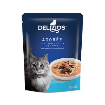 Delizios Adoree Tuna Whole Loin in Gravy Cat Food Pouch - 70 g - Pack of 12