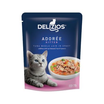 Delizios Adoree Tuna Whole Loin in Gravy Kitten Food Pouch - 70 g - Pack of 12