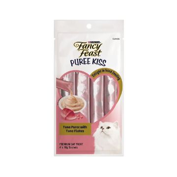 Fancy Feast Puree Kiss Tuna Puree with Tuna Flakes Cat Treats - 4 x 10 g