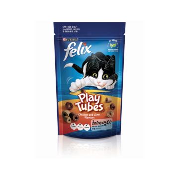 Felix Play Tubes Chicken and Liver Flavours Dry Cat Treats - 50 g