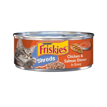 Friskies Shreds Chicken and Salmon Dinner In Gravy Canned Cat Food - 156 g - Pack of 24