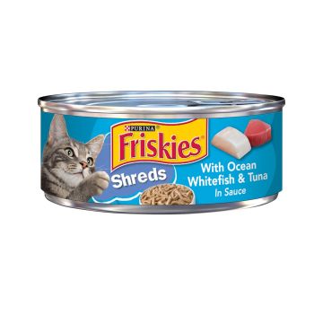 Friskies Shreds Ocean Whitefish and Tuna in Sauce Canned Cat Food - 156 g - Pack of 24