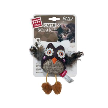 GiGwi Owl Catch and Scratch Eco line with Slivervine Leaves and Leatherette Cat Toy