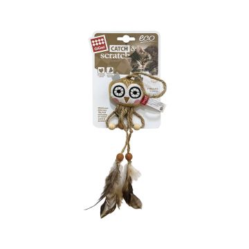 GiGwi Owl Catch and Scratch Eco line with Slivervine Leaves and Natural Feather Cat Toy