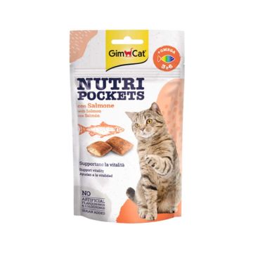 GimCat Nutri Pockets with Salmon & Omega 3 & 6 Cat Treats, 60g
