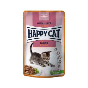 Happy Cat Meat in Sauce Farm Duck Wet Kitten Food - 85 g Pack of 12