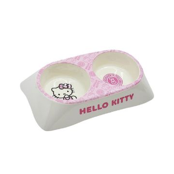 Hello Kitty Double Melamine Food & Water Bowl - 16L x 27W x 5.5H cm