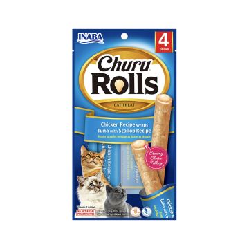 Inaba Churu Rolls Tuna with Scallop Recipe Cat Treat - 4 x 10g