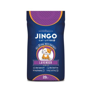 Jingo Natural White Bentonite Lavender Scented Cat Litter - 20 L