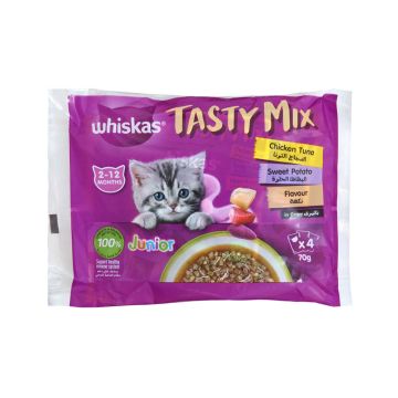 Whiskas Tasty Mix Chicken and Tuna in Gravy Wet Kitten Food Multipack - 70g x 4