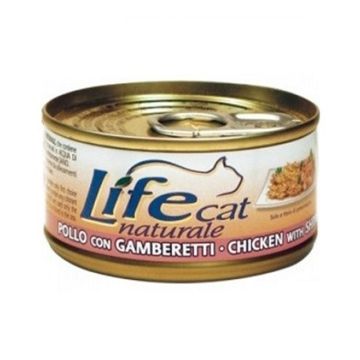 طعام معلب للقطط بفيليه الدجاج والروبيان من لايف كات ، 85 جرام
