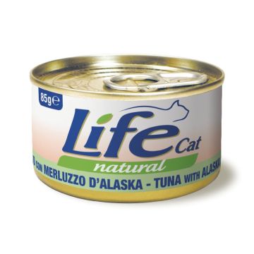 لحم التونة مع سمك آلاسكا بولوك للقطط من لايف كات، 85 جرام