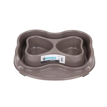 M-Pets No Spill Plastic Double Bowl - 2x500ml - Grey