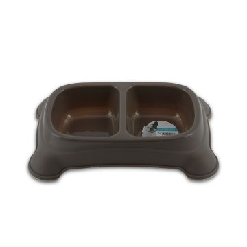 M-Pets Plastic Double Bowl - 2x650ml - Grey