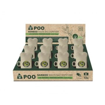 M-Pets Poo Bamboo Waste Bag Dispenser with Waste Bags - Pack of 12