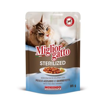 Miglior Gatto Small Chunks in Jelly with Fish and Shrimp Sterilized Wet Cat Food - 85 g