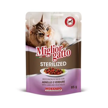 Miglior Gatto Chunks in Sauce with Lamb and Vegetables Sterilized Wet Cat Food - 85 g