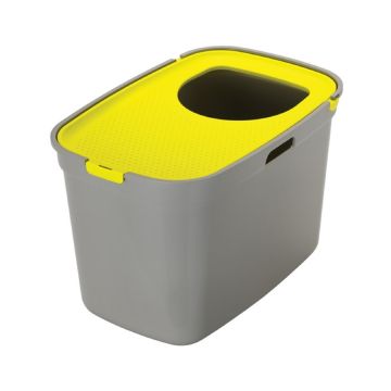 Moderna Top Cat Lid Cat Litter Box, Warm Grey with Lemon Yellow - 59L x 39W x 38H cm