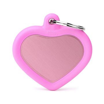 Myfamily Aluminium Pink Heart With Pink Rubber Pet ID Tag