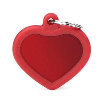 Myfamily Aluminium Red Heart With Red Rubber Pet ID Tag
