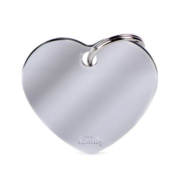 MyFamily Basic Collection Big Heart in Brass Pet ID Tag - Chrome