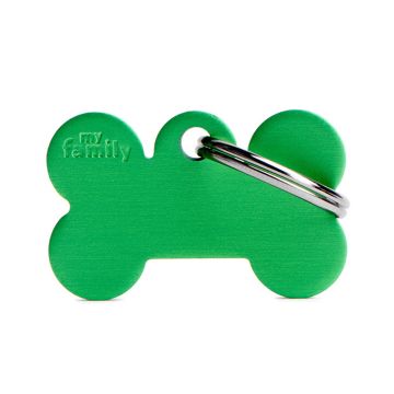 MyFamily Basic Collection Bone in Aluminum Pet ID Tag - Small - Green