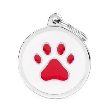 MyFamily Big White Circle Red Paw Pet ID Tag - Large