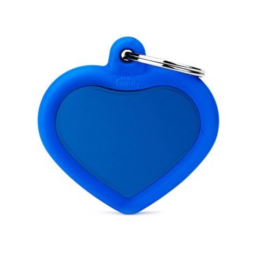 MyFamily Hushtag Blue Aluminum Heart with Rubber Pet ID Tag