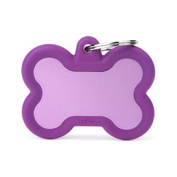 MyFamily  Hushtag Collection Aluminum Bone with Rubber Dog Tag - Purple