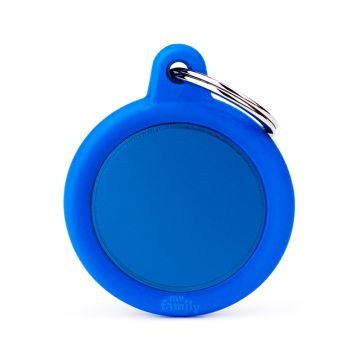 Myfamily Hushtag Collection Aluminum Circle With Rubber Pet ID Tag - Blue 