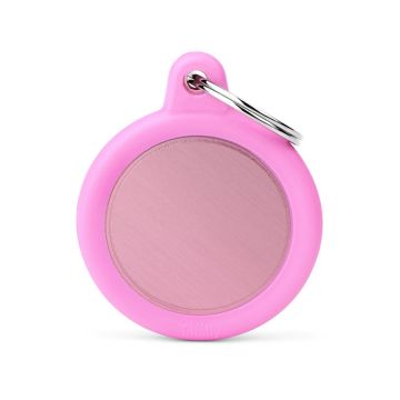 MyFamily Hushtag Pink Aluminum Circle with Rubber Pet ID Tag