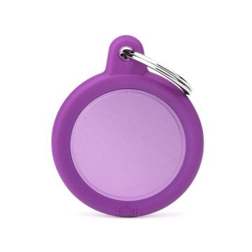 MyFamily Hushtag Purple Aluminum Circle with Rubber Pet ID Tag