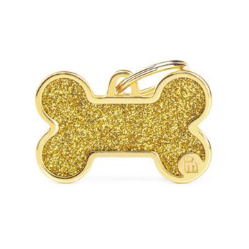 MyFamily Shine Big Gold Glitter Bone Pet ID Tag