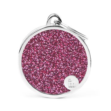 MyFamily Shine Circle Pink Glitter Pet ID Tag - Large