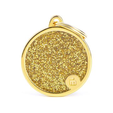MyFamily Shine Gold Glitter Circle Pet ID Tag - Large
