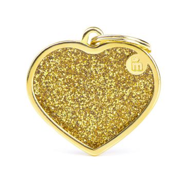 MyFamily Shine Gold Glitter Heart Pet ID Tag - Large