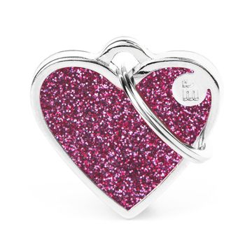 MyFamily Shine Heart Glitter Pet ID Tag - Small - Pink