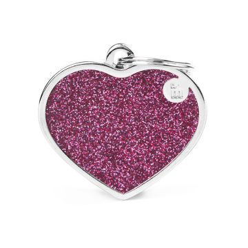 MyFamily Shine Pink Glitter Heart Pet ID Tag - Large