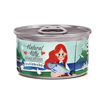 Natural Kitty Tuna with Sardine in Broth Canned Cat Food - 80 g