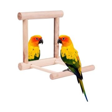 مجثم خشبي مع مرآة للطيور من بادو