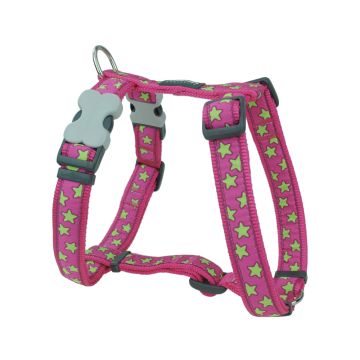 RedDingo Lime Stars on Hot Pink Design Dog Harness - 20mm - Medium